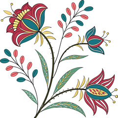 Vibrant Folk Art Flower Bouquet Illustration | Traditional Eastern European Botanical Decorative Motif