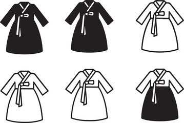 Isolated Hanbok Korea, Hanbok Korea icon, Korean Hanbok clothing, traditional attire, heritage dress, black vector fashion symbol, classic cultural design for buyers