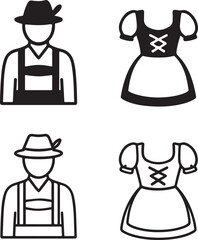 Isolated Tracht Austria, traditional Austrian clothing icon, cultural attire, heritage dress, black vector fashion symbol, folk costume design for buyers premium design