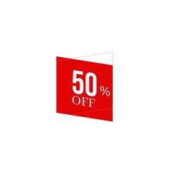. 50% Sale Red Badge on White Background – Vector Discount Label