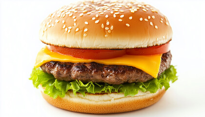 Cheeseburger isolated on white background, macro