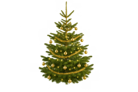 Christmas tree decorated with golden baubles and garland, celebrating holiday season with warmth and cheer