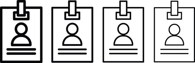 Isolated black ID card holder icons, representing onboarding support and approval. staff badge icon sign vector security access, visitor pass, editable vector illustration,.
