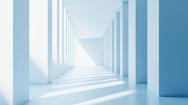 Serene architectural space bathed in soft blue light, perfect for conveying tranquility and minimalism in interior design or modern art concepts.