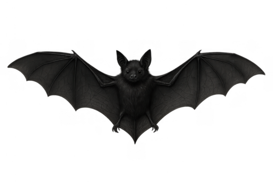 Scary black bat with open wings featuring on transparent background. Symbolizing halloween, wildlife, and horror concepts