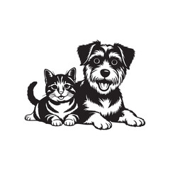 Detailed Cat and Dog Best Friends Illustration