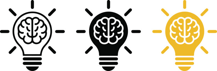 Idea lightbulb with brain icon set © Emongrapic
