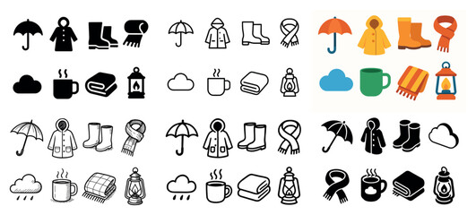 Weather and winter clothing icons collection