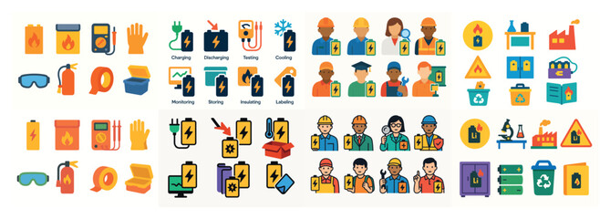 Fototapeta premium Safety and battery icons for industrial use
