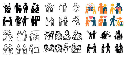 Diverse stick figures illustrating social interactions
