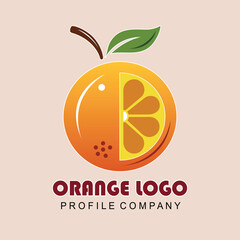 Half Slice Orange Fruit Abstract Logo with Leaf
