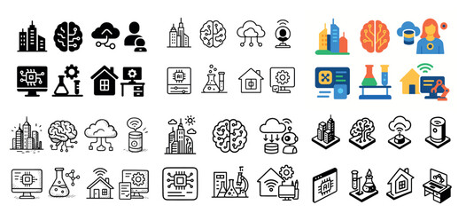 Smart city technology and ai integration icons