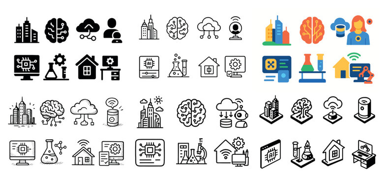 Smart city technology and ai integration icons - Powered by Adobe