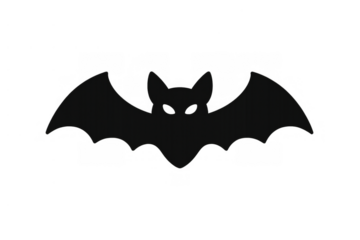 Black bat silhouette with glowing eyes flying, halloween concept for spooky night events and party decorations