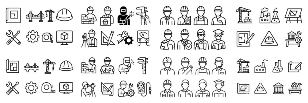 Construction icons and tools collection overview