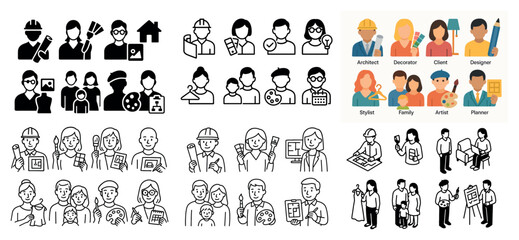 Diverse occupations and professions icon set