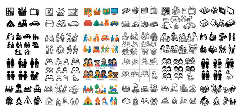 Diverse family icons and activities collection