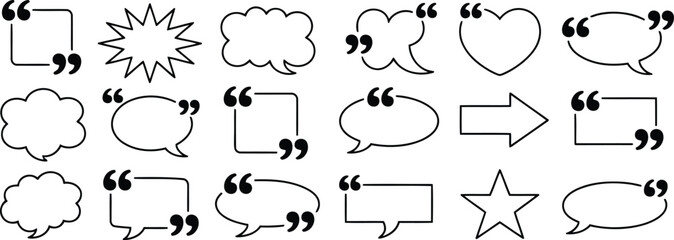 Fototapeta premium Illustration Various Black and White Quote Bubbles, Speech Balloons, Arrow, Heart, and Star Shapes