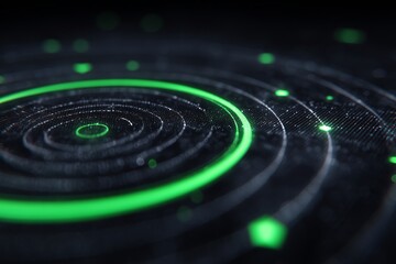 Abstract radar interface with soft pulsing lines and glowing green elements, creating a dynamic visual experience in a digital environment
