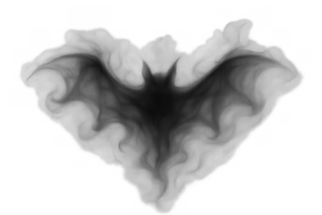 Bat form appearing from dark smoke cloud representing halloween, mystery, and fear on a transparent background