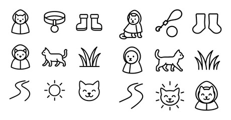 Obraz premium Cat Outdoor Line Icons