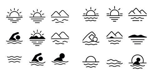 Naklejka premium Lake Sunset Icons