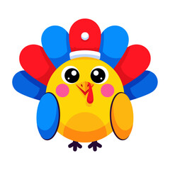 Charming and Colorful Cartoon Turkey Character with Bright Feathers and Cute Eyes, Festive Holiday Vector Graphic Illustration