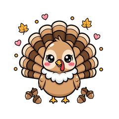A charming vector illustration of a cute cartoon turkey, perfect for festive autumn designs and Thanksgiving celebrations