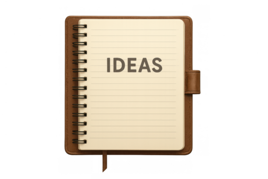 Notebook showing ideas written on lined paper, symbolizing creativity, planning, and new concepts