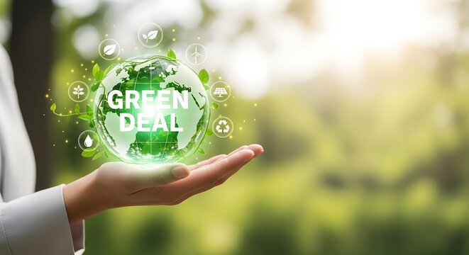 Green Deal Globe in Hand - Powered by Adobe