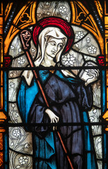 Stained glass (19th century) of Saint Genevieve. Saint of the Roman Catholic Church.