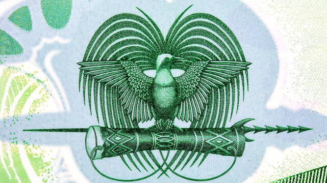 2 Kina Papua New Guinea with the image of Bird of Paradise. Polymer money Papua New Guinea.