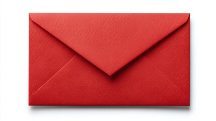 A vibrant red envelope lays flat on a stark white backdrop. Its crisp lines and textured paper hint at a message of importance, anticipation, or romance enclosed within. Simplistic, yet impactful.