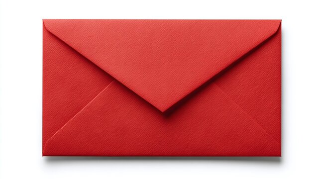 A vibrant red envelope lays flat on a stark white backdrop. Its crisp lines and textured paper hint at a message of importance, anticipation, or romance enclosed within. Simplistic, yet impactful.