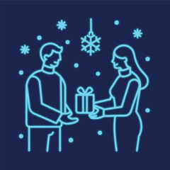 Neon Couple In Digital Gift Exchange Scene