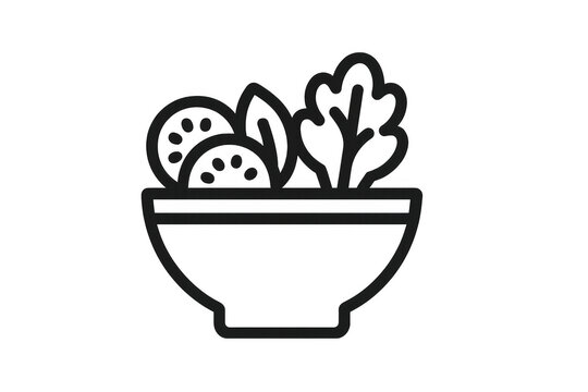 Salad bowl icon featuring fresh vegetables with leafy greens and cucumber slices, representing healthy eating and diet concepts