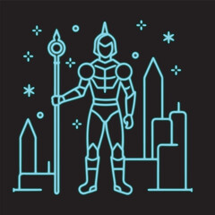 Cyber Candycane Warrior With Glowing Staff