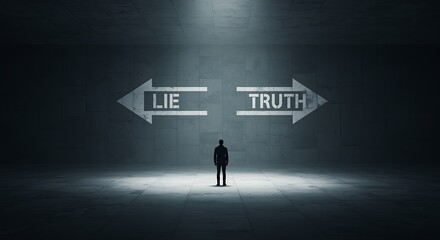 Obraz premium Facing the Crossroads of Decision Choosing Between Lie and Truth Concept
