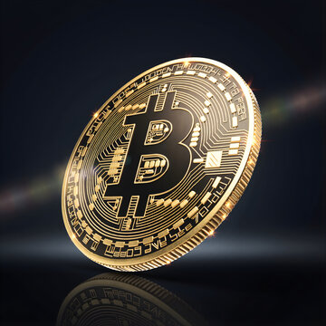 Golden bitcoin crypto currency coin on a transparent background