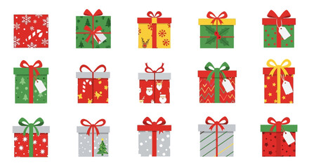 A vibrant collection of holiday presents with diverse festive wrapping and decorative bows, perfect for seasonal greetings and celebration designs, symbolizing generosity and cheer