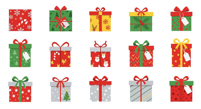 A vibrant collection of holiday presents with diverse festive wrapping and decorative bows, perfect for seasonal greetings and celebration designs, symbolizing generosity and cheer