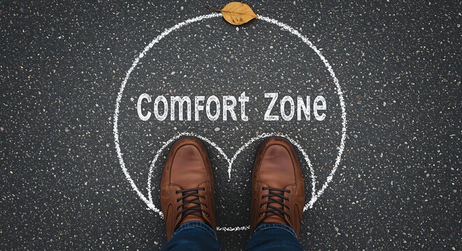 Stepping out of comfort zone self improvement and personal growth concept
