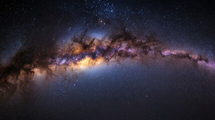 Fototapeta premium Gazing into the cosmos, a mesmerizing view of the Milky Way. Stars shimmer, painting the night sky with cosmic beauty. An infinite, breathtaking vista of the universe.