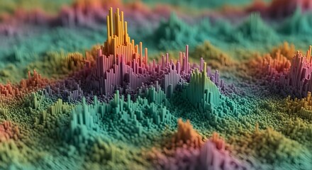 Stunning abstract data visualization with vibrant colors showing growth and trends, perfect for technology, finance, and market analysis reports