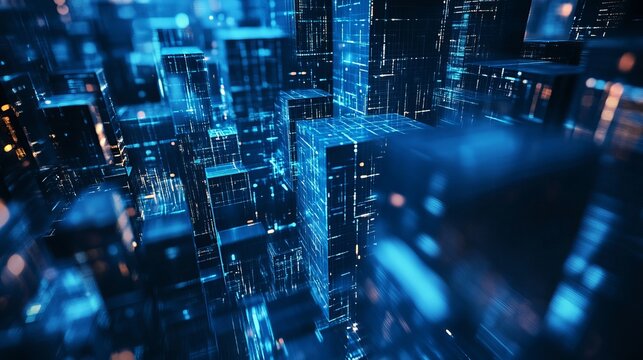 Stunning blue futuristic cityscape with vibrant glow, ideal for technology, innovation, and modern business concepts, creating a sense of progress - Powered by Adobe