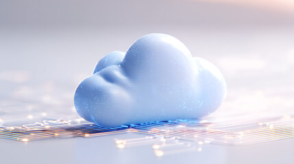 Luminous blue cloud resting on glowing circuitry light