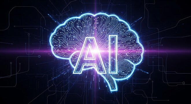 Digital AI Brain with Glowing Circuits and Neural Network Connections.