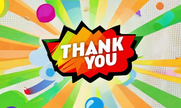Comic Style Thank You Animation with Colorful Burst Background