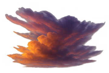 Colorful storm cloud forming at sunset, showing orange and purple hues with a transparent background