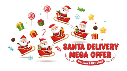 Fototapeta premium Santa's Delivery Bonanza: Witness Santa and his team of reindeer soaring through the festive sky, bringing gifts and joy in a flurry of holiday cheer.